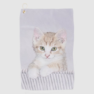 Serviette De Golf Peinture de Chaton Marbré Orange - Art Félin Origi