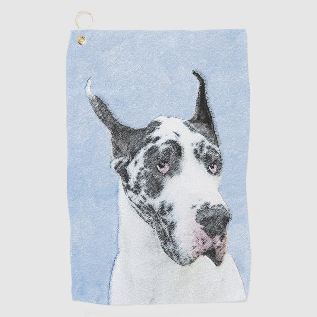 Serviette De Golf Peinture de Great Dane (Arlequin) - Art original d (Devant)