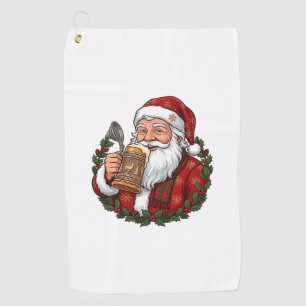Serviette De Golf Père Noël de Noël tenant un verre de bière