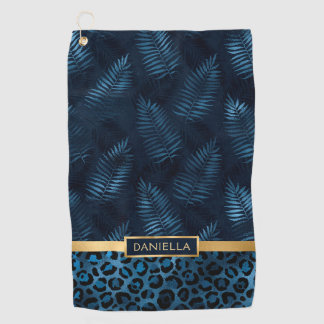 Serviette De Golf Personalized Blue Leopard Print Tropical Floral