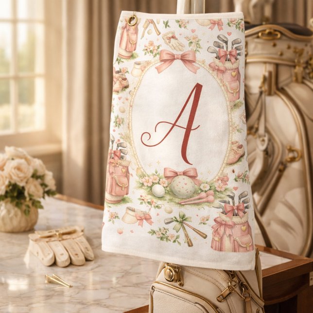 Serviette De Golf Personalized Blush Bow Golf Monogram (Créateur téléchargé)