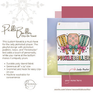 Serviette De Golf  Personalized Ladies' Pickleball Clip-on Towel