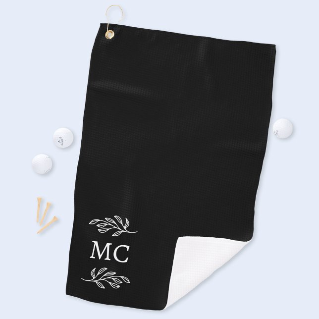 Serviette De Golf Personalized Monogram Initials Botanical Leaf (Modern personalized monogram initials botanical leaf line art golf towel)