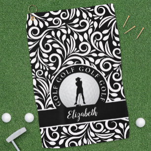 Serviette De Golf Personnalisé Golfer Silhouette Chic Motif Noir Bla