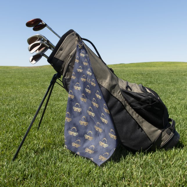 Serviette De Golf Personnalisé Luxe Gold Bee Marine Night Céleste (Vert)