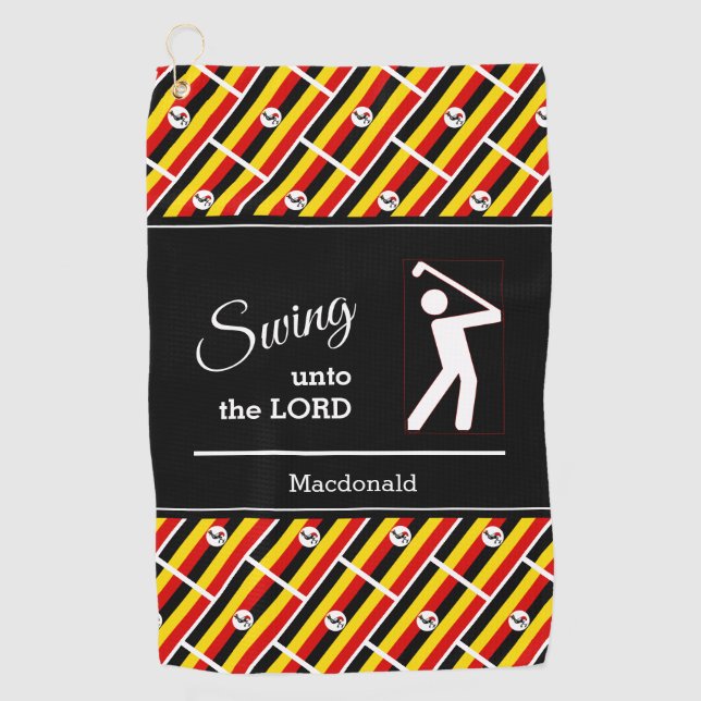 Serviette De Golf Personnalisé OUGANDA Chrétien Swing Au Seigneur (Devant)