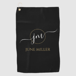 Serviette de golf personnalisée noire et or pour e