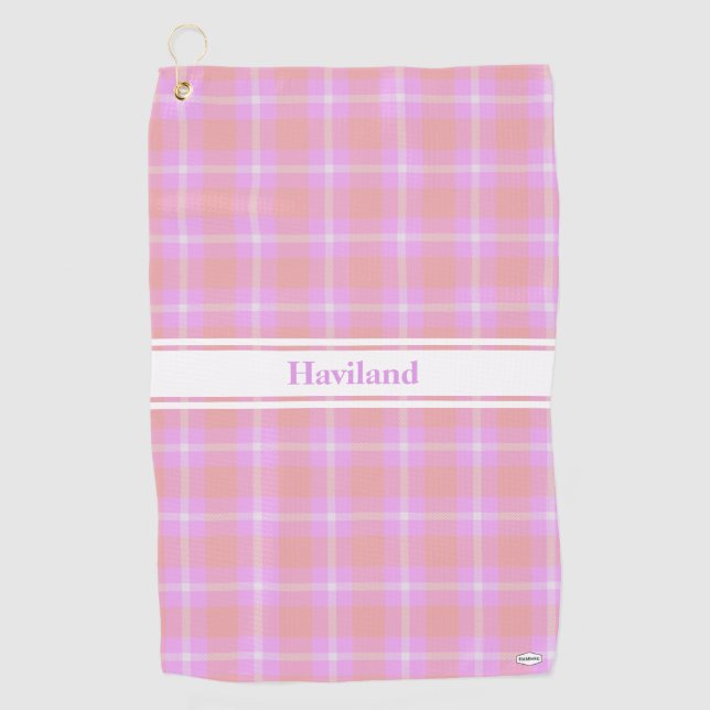 Serviette de golf personnalisée Plaid rose HAMbWG (Devant)