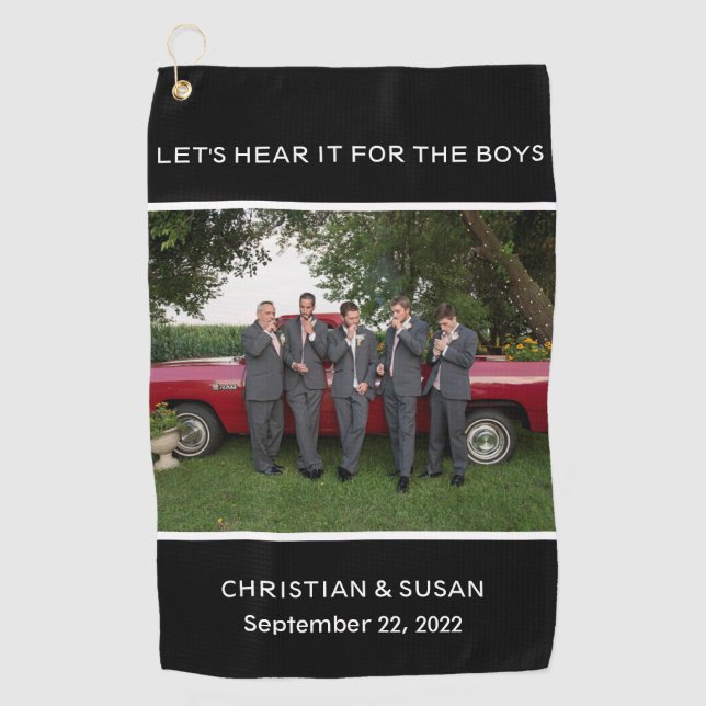 Serviette De Golf Personnaliser photo personnelle mariage fête NOIRE (Devant)