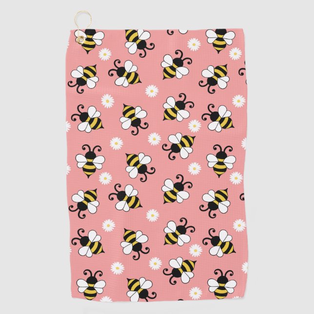 Serviette De Golf Petites abeilles mignonnes et fleurs marguerites m (Devant)