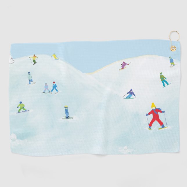 Serviette De Golf Petits Skieurs Sur Snowy Hill (Horizontal)