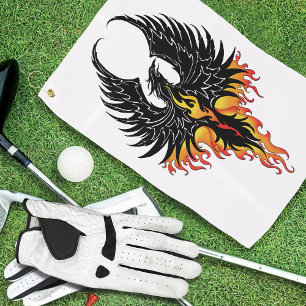 Serviette De Golf Phénix Ardente Oiseau de Feu Tribal Noir Flammes