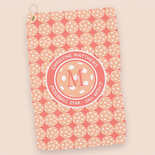 Serviette De Golf Pickleball Pro Sports Peach Drôle Citation et nom (Créateur téléchargé)