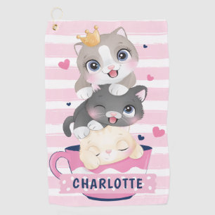 Serviette De Golf Pile Cartoon Chats Roses Distresses