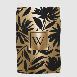 Serviette De Golf Pinceau Floral noir et or