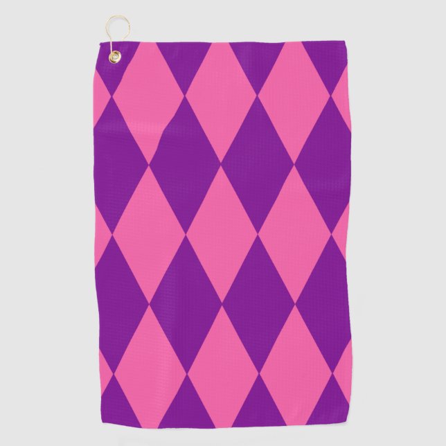Serviette De Golf Pink and Purple Harlequin Checkered Design  (Devant)