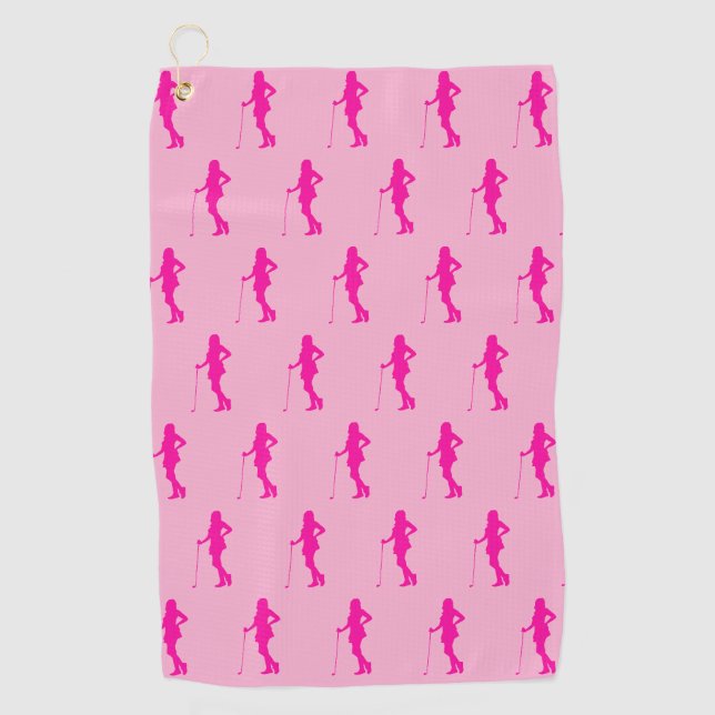 Serviette De Golf Pink Golf Lady Silhouette Golf Towel (Devant)