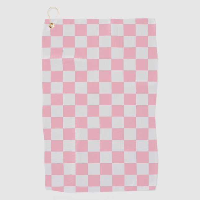 Serviette De Golf Pink + Grey Check À damiers Checkerboard Motif (Devant)