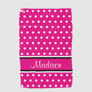 Serviette De Golf Pink Hot Pink Polka Point Black Strips Nom du scri
