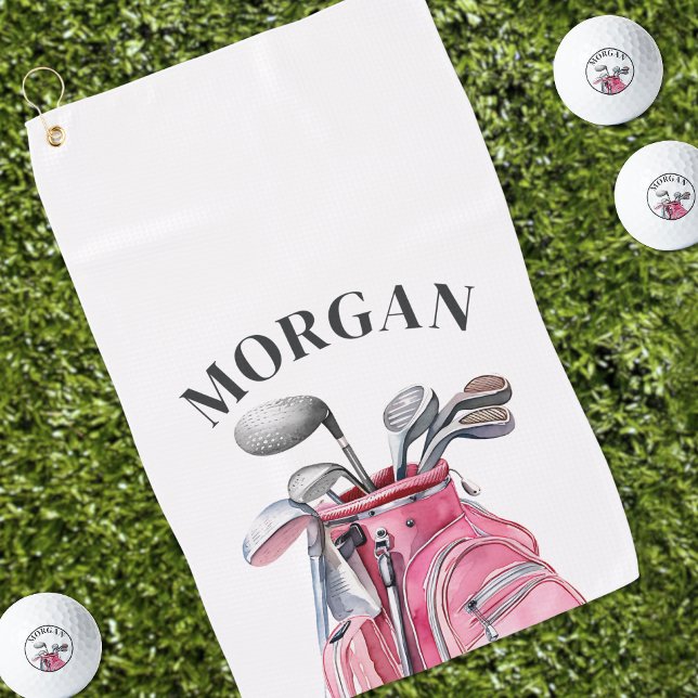 Serviette De Golf Pink Name Monogram (Pink Name Monogram Golf Towel)