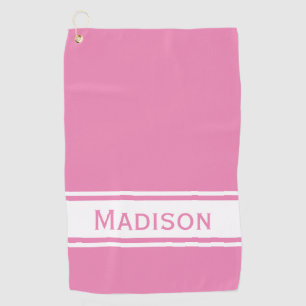 Serviette De Golf Pink White Stripe Nom moderne Monogramme