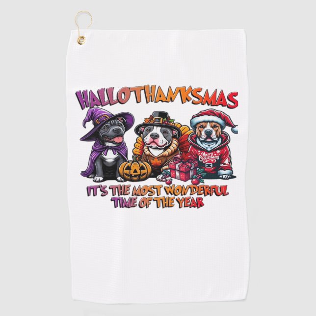 Serviette De Golf Pit Bull Halloween Thanksgiving Noël Classique (Devant)