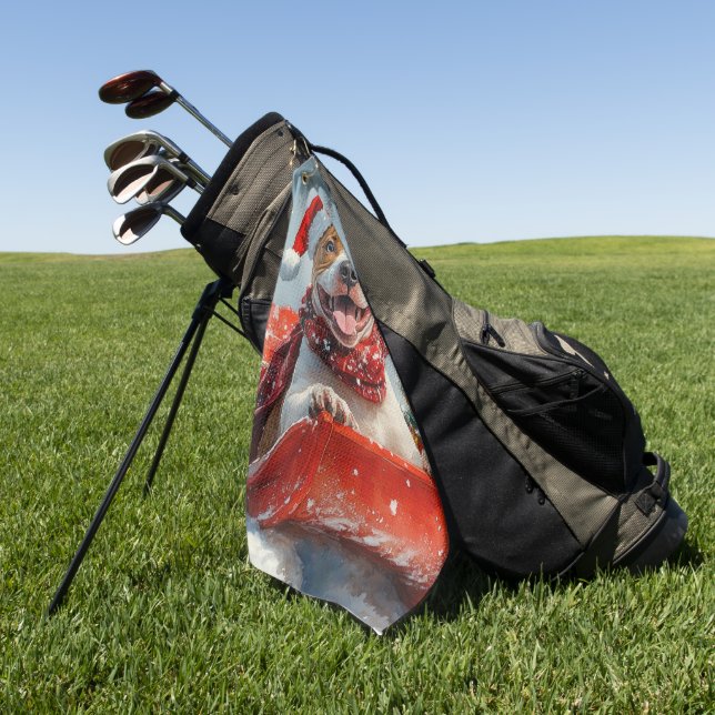 Serviette De Golf Pitbull Chien dans la boue Laisser il neige Noël (Vert)