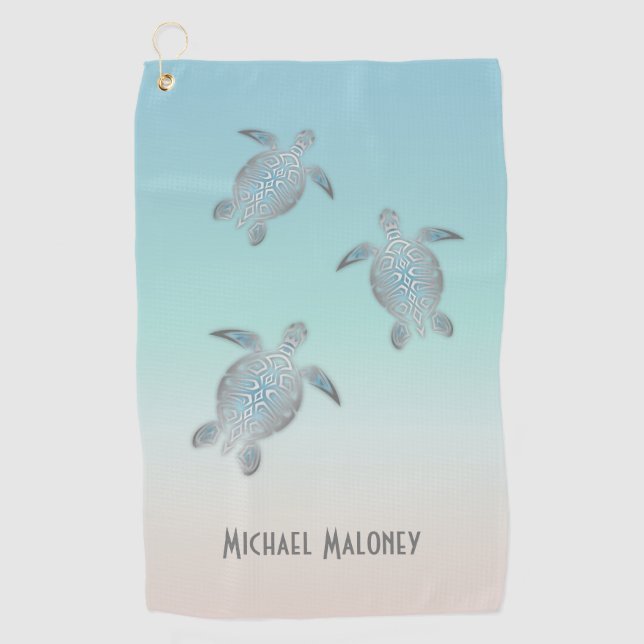Serviette De Golf Plage de Tortues Argent Style Votre nom Golf Servi (Devant)