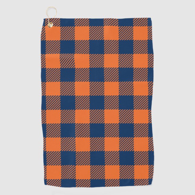 Serviette De Golf Plaid de Buffalo - bleu marine et orange (Devant)