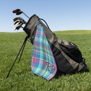 Serviette De Golf Plaid Personnalisé Violet Vert Jaune Turquoise