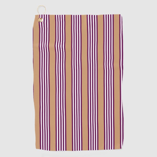 Serviette De Golf Plum et blanc cinq bandes motif avec bronzage (Devant)