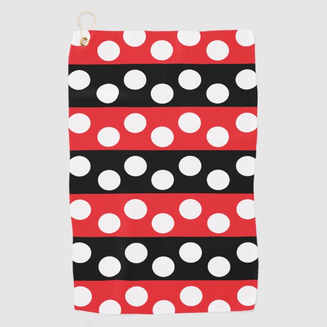 Serviette De Golf Point Polka rouge et noir (Devant)