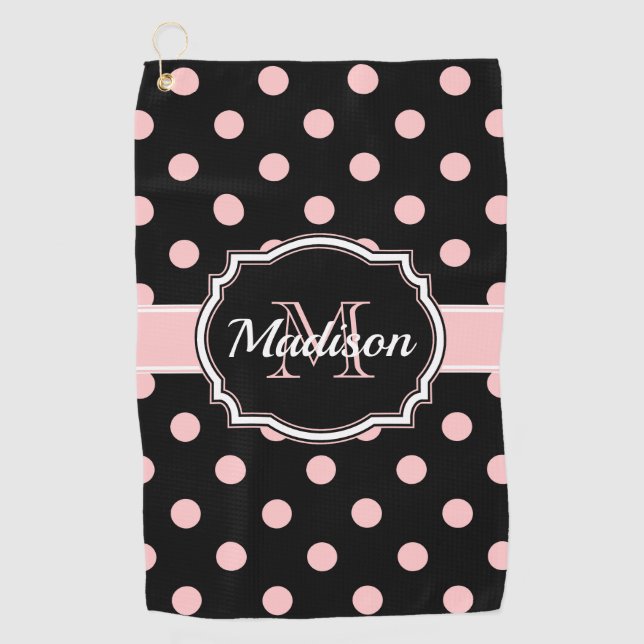 Serviette De Golf Points noirs et roses (Devant)