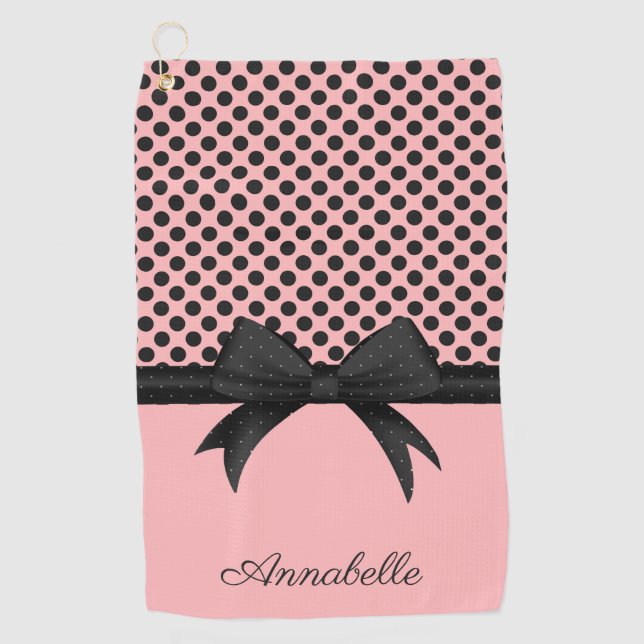 Serviette De Golf Points roses noirs et ruban (Devant)
