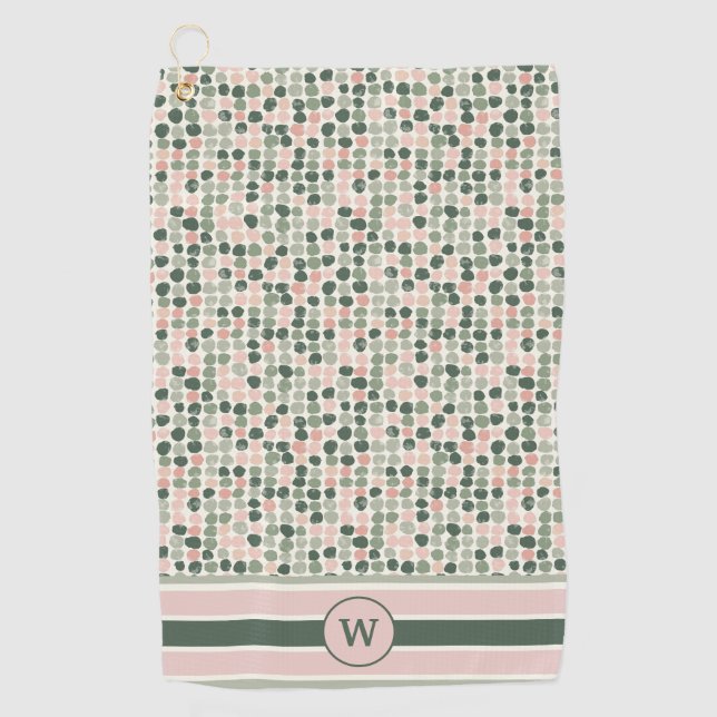 Serviette De Golf Pois Abstraits modernes rose et vert (Devant)