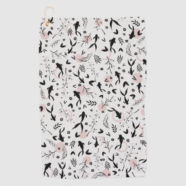 Serviette De Golf Poissons et branches Peinture japonaise (Devant)