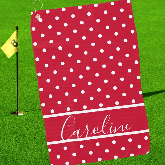 Serviette De Golf Polka rouge et blanc moderne point élégant Monogra (Créateur téléchargé)