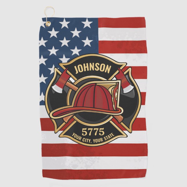 Serviette De Golf Pompier Secourt incendie Département USA Drapeau p (Devant)