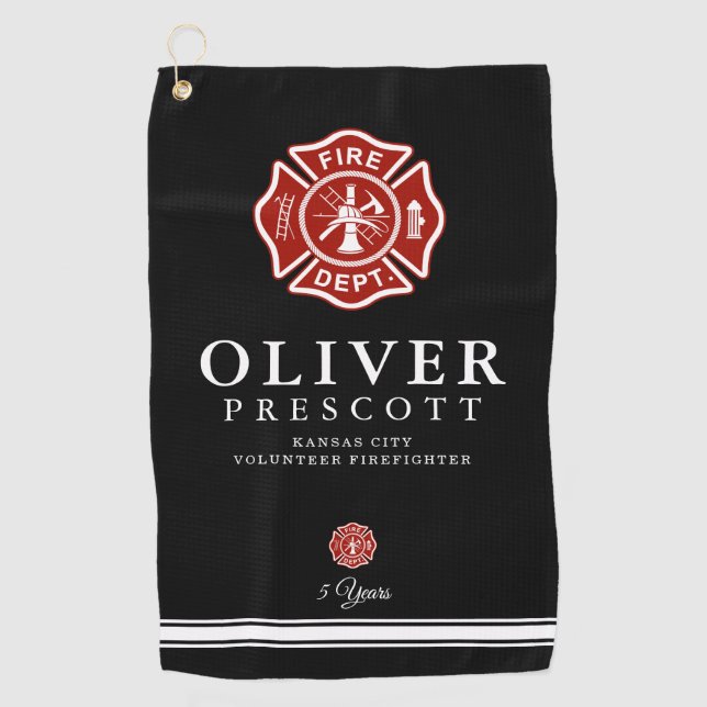 Serviette De Golf Pompier volontaire | Symbole croix maltaise Noir (Devant)
