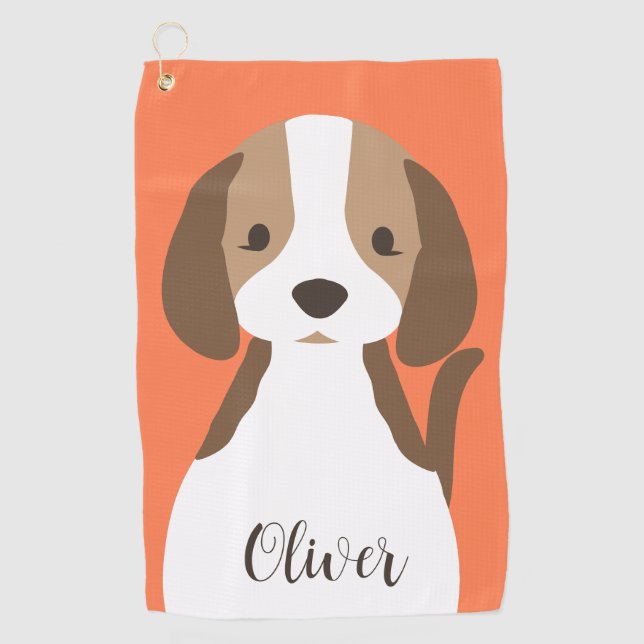 Serviette De Golf Portrait de chien marron et blanc mignon (Devant)