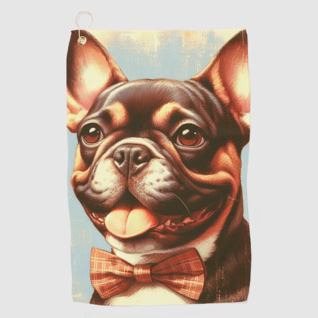 Serviette De Golf Portrait vintage de peinture Bulldog (Devant)