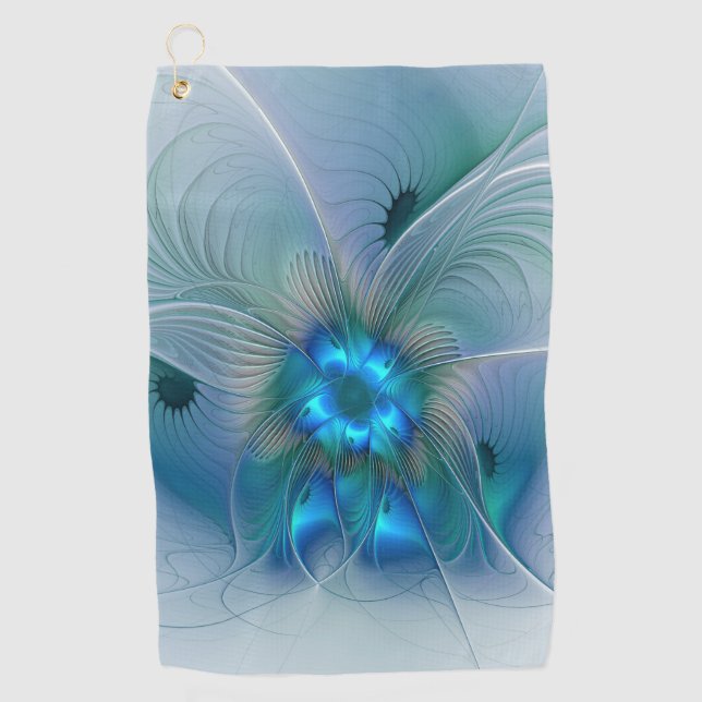 Serviette De Golf Position, Abstrait bleu turquoise fractal (Devant)