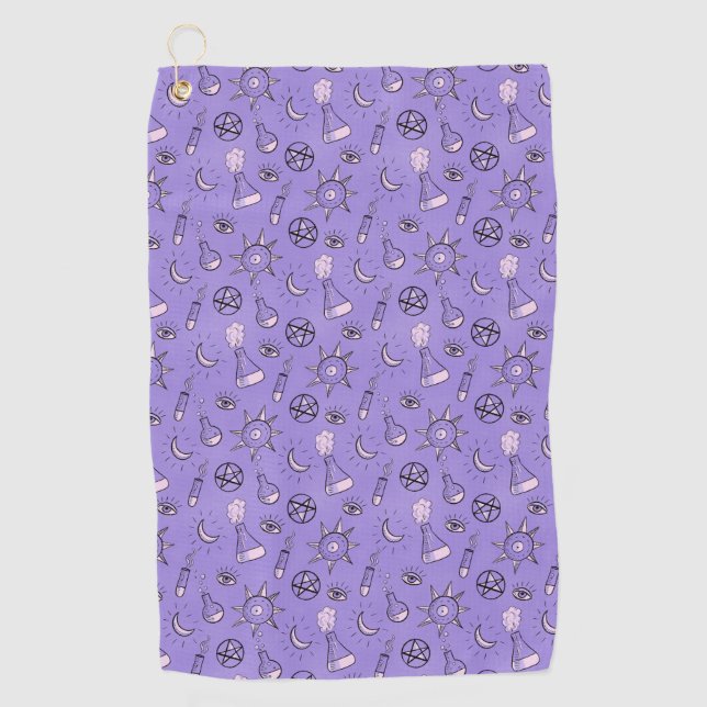 Serviette De Golf Potions de sorcière Motif d'alchimie violette (Devant)
