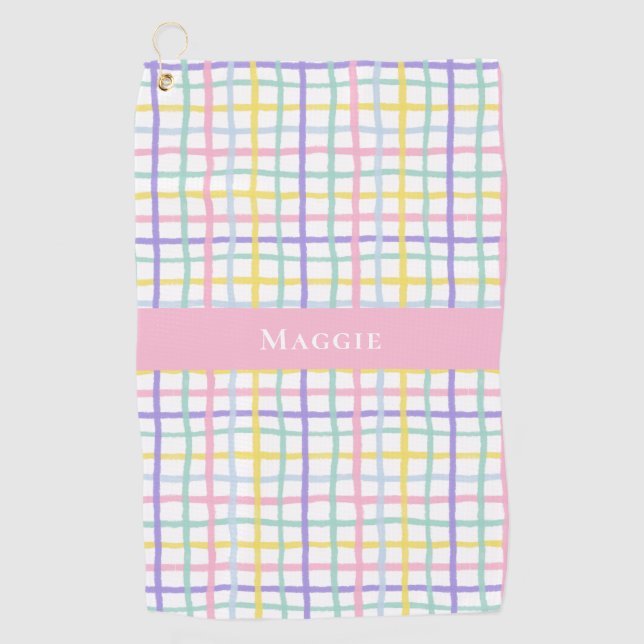 Serviette De Golf Preppy Pink Plaid Dames personnalisées (Devant)