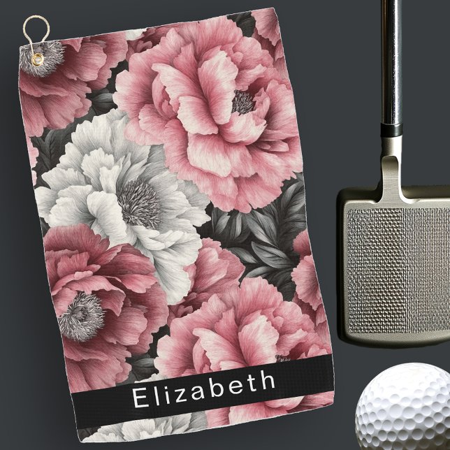 Serviette De Golf Pretty Pink and White Peony Personalized (Créateur téléchargé)