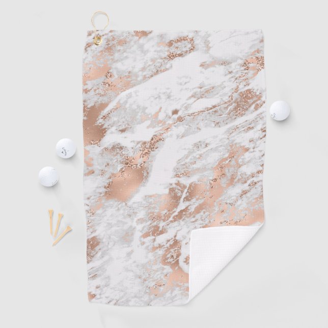 Serviette De Golf Pretty Rose Gold White Glitzy Marble (En situation)