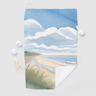 Serviette De Golf Promenade du rivage Aquarelle de l'océan côtier