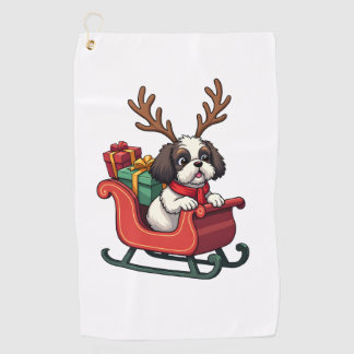 Serviette De Golf Promenade en traîneau du Père Noël Shih Tzu