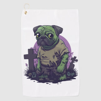 Serviette De Golf Pug zombie � Drôle de chien d'Halloween non mort