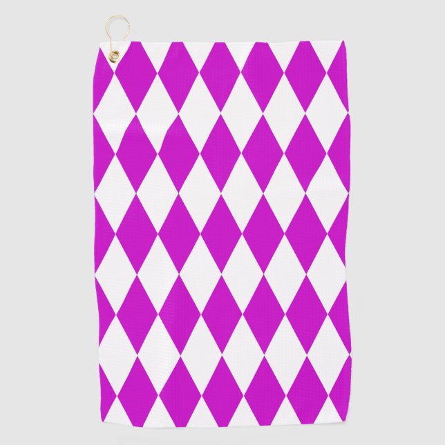 Serviette De Golf Purple White Harlequin Diamonds Checkers Design  (Devant)